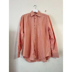 Robert Talbott Carmel Orange White Gingham Long Sleeve Button-Down Shirt Large
